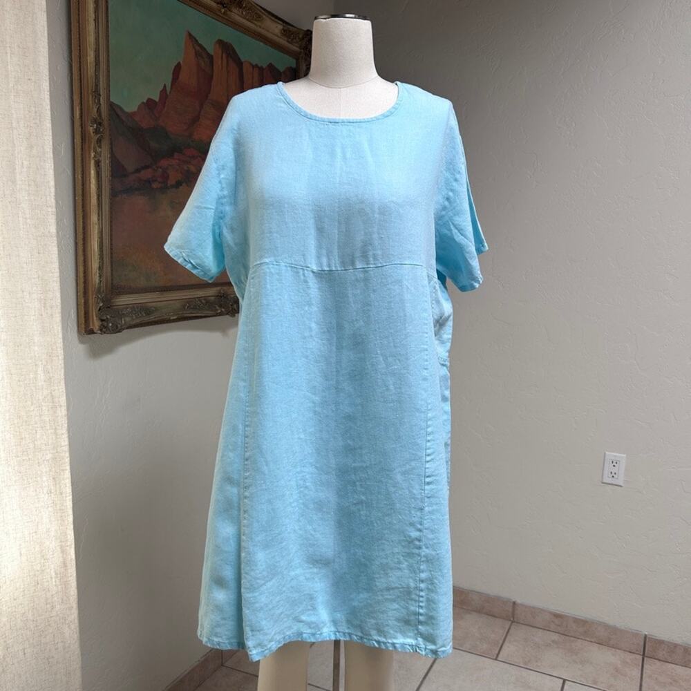 linen shift dress oversized pockets lagenlook coastal minimalist XS Bryn Walker